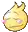 a pixel art illustration of a yellow smiley face with closed eyes and a star above it .