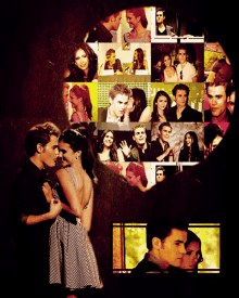 a collage of pictures shows a man and a woman kissing