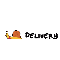 a cartoon snail is carrying a red bag and the word delivery below it