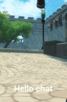 a brick walkway with the words hello chat on the ground