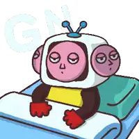 a cartoon of a monkey laying in bed with the word gn behind him