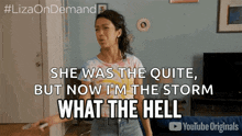 a woman in a tie dye shirt says she was the quite but now i 'm the storm what the hell youtube originals