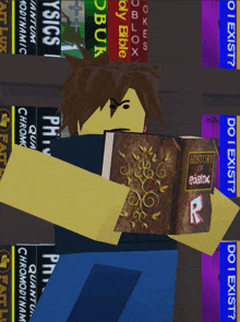 a roblox character holds a book titled history of roblox