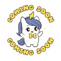 a cartoon of a unicorn with the words coming soon written around it