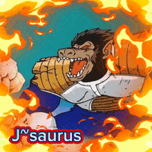 a cartoon of a gorilla with the name jsaurus on the bottom right