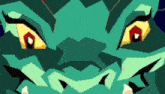 a close up of a cartoon character 's face with yellow eyes and sharp teeth .