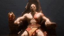 a statue of a man sitting on a throne with a greek key belt
