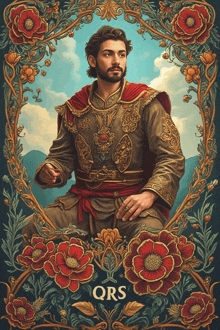 a painting of a man with the name qrs on it