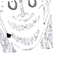a black and white drawing of a creepy face