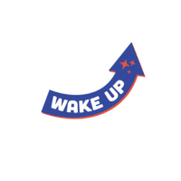 an arrow pointing up with the words wake up written on it