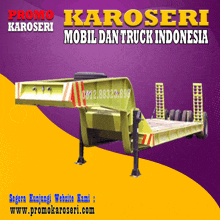 an advertisement for karoseri mobil dan truck indonesia with a trailer