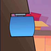 a cartoon drawing of a blue container sitting on a counter