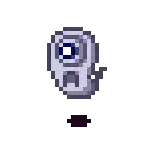 it looks like a pixel art of a ghost with a question mark next to it .