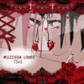 a picture of a girl with hearts on her face and the words " mizisua loves lei "