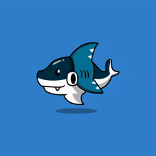 a cartoon shark with a blue lightning bolt on its back