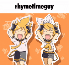 a cartoon of a boy and girl with the words rhymetimeguy below them