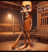 a cartoon character is holding a baseball bat in his hand .