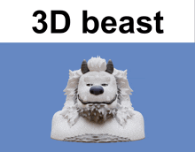 a 3d beast statue with horns and a beard