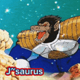 a cartoon of a gorilla with the name jsaurus on the bottom right