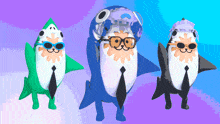 three sharks wearing suits and sunglasses are dancing