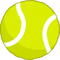 a cartoon drawing of a yellow tennis ball with a white stripe