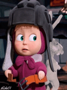a cartoon character wearing a helmet and a belt with the name lola31 on it