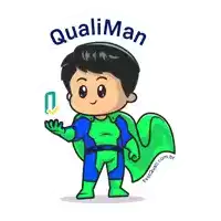a cartoon of a man in a superhero costume with the word qualiman on the top