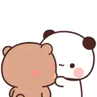 a cartoon of a panda and a teddy bear kissing each other with a heart above them .