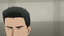 a cartoon of two men looking at each other with one making a funny face