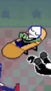 a cartoon character is riding a skateboard in a game .