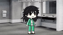 a cartoon character in a bathroom with the name lobotomiy nam-gyu