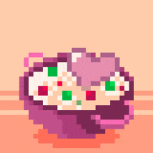 a pixel art of a bowl of food with a heart in the middle