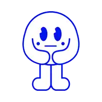 a blue and white drawing of a smiley face with arms and legs