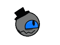 a cartoon drawing of a gray object with a blue eye on a white background