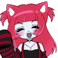 a cartoon of a girl with pink hair and a skull choker