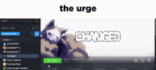 a computer screen shows a game called the urge