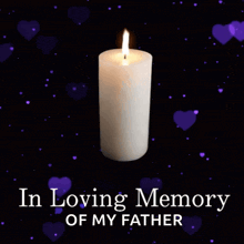 a picture of a candle with the words in loving memory of my father above it