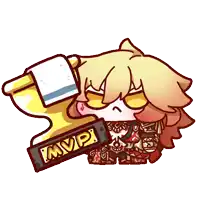 a cartoon character is holding a trophy that says mvp on it