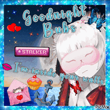 a greeting card that says goodnight bubs with a girl wearing sleeping masks