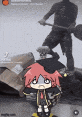 a cartoon of a girl in a graduation cap and gown holding a shovel