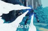 a robot flying through the air with the words hello chat written below it
