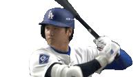 a baseball player wearing a la helmet holds a bat