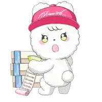 a cartoon character is wearing a pink hat that says rinoo 2nd on it