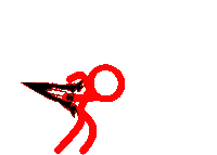 a drawing of a red stick figure with a black silhouette behind it