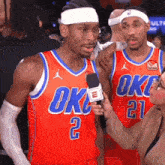 two oklahoma city thunder players are being interviewed