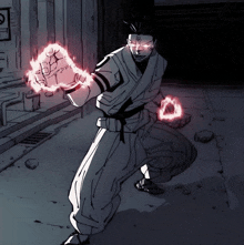 a drawing of a man in a karate uniform with a sign that says no parking