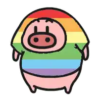 a cartoon pig is wearing a rainbow striped shirt
