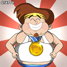 a cartoon of a fat man with a medal around his waist and the name fatty on the bottom right
