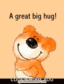 a teddy bear is hugging another teddy bear and saying `` from me to you ! ''