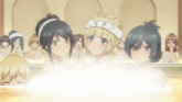 a group of anime girls are taking a bath in a bathtub